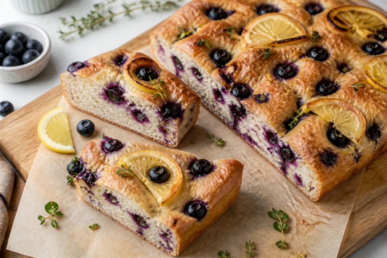 Lemon Blueberry Sourdough Focaccia – Bright, Juicy, and Soft