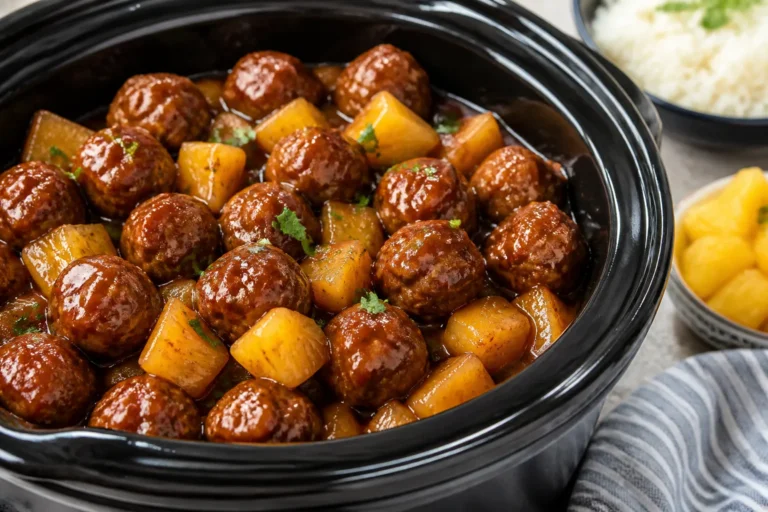 Slow Cooker Pineapple Barbecue Meatballs – Sweet, Tangy, and Effortless