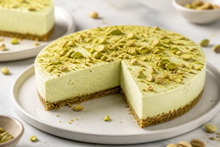 No-Bake Pistachio Cheesecake (Keto, Low Carb & Gluten Free) – Creamy, Easy, and Refreshingly Nutty