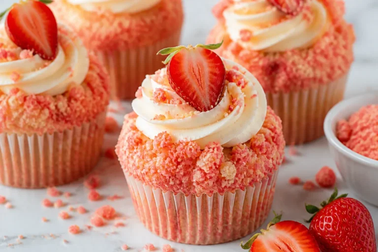 Strawberry Crunch Cupcakes – Soft, Fruity, and Crunch-Topped