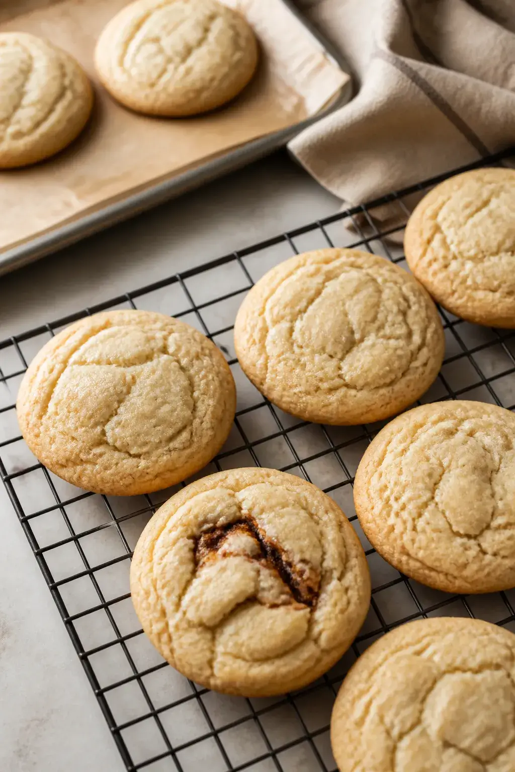 Overhead shot of freshly baked Brown Sugar Pop Tart Cookies cooling on a wire rack, thick and soft w
